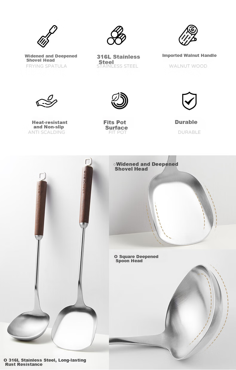Kambach 316L Stainless Steel Cooking Spatula with Walnut Wood Handle Heat-Resistant Anti-Scald Spatula 2