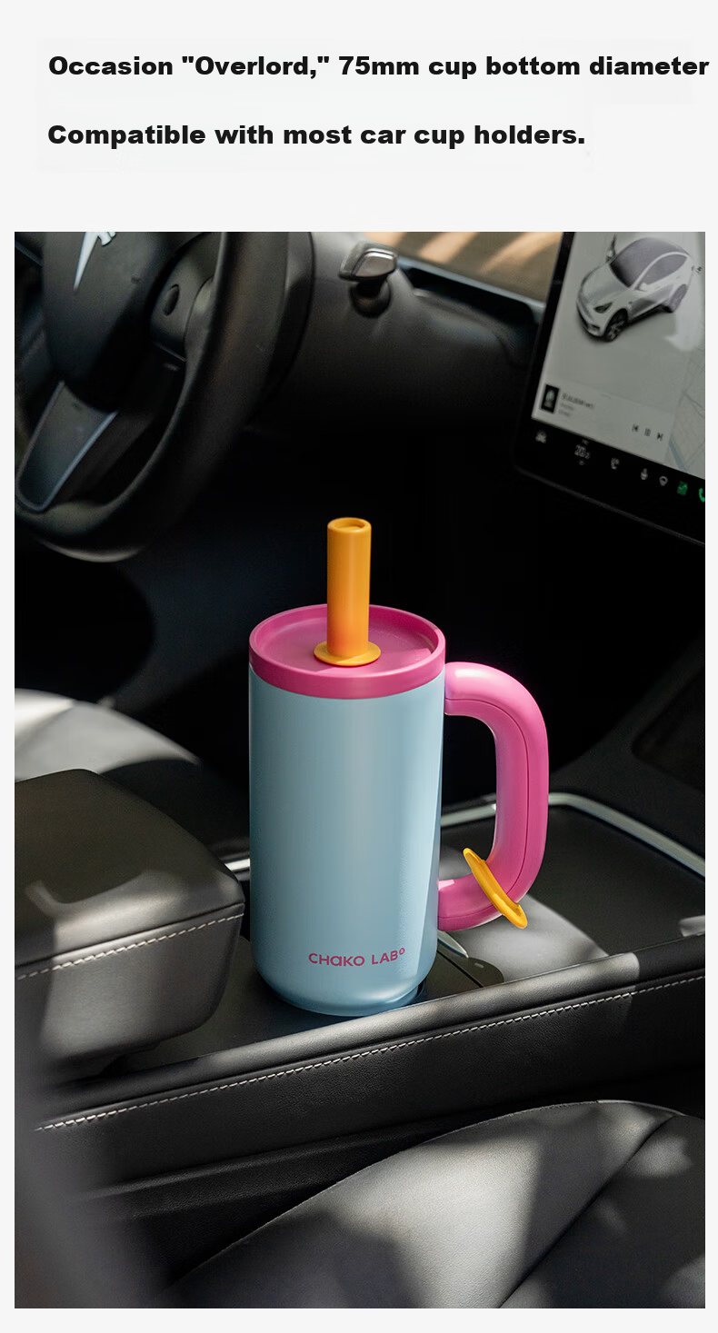 Chakolab Student Straw Ice Cup, Large Capacity Cold-Keeping Cup for Office, Stainless Steel Insulated Water Bottle, Car-Mounted Queen Cup for Wome 6