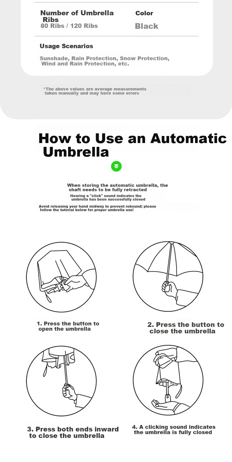Leyoubaiyi 130 Bone Umbrella, Fully Automatic, Black, Large Size, Storm-Resistant, Thickened Black Rubber, Sun Protection, Dual-Use for Rain And Shine, Folding Sunshade Umbrella 14