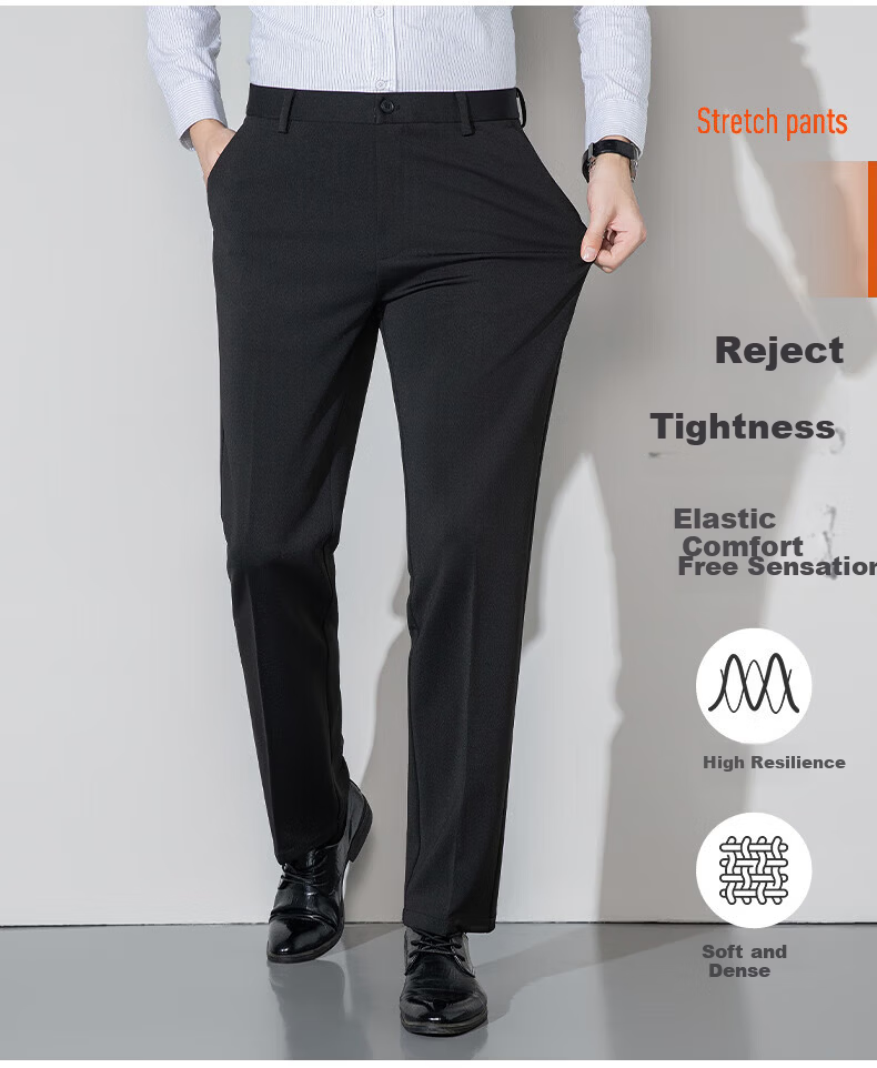ROMON Fleece-Lined Thickened Wrinkle-Resistant Non-Iron Men's Stretch Work Pants Business Suit Straight-Leg Casual Pants for Dad 2