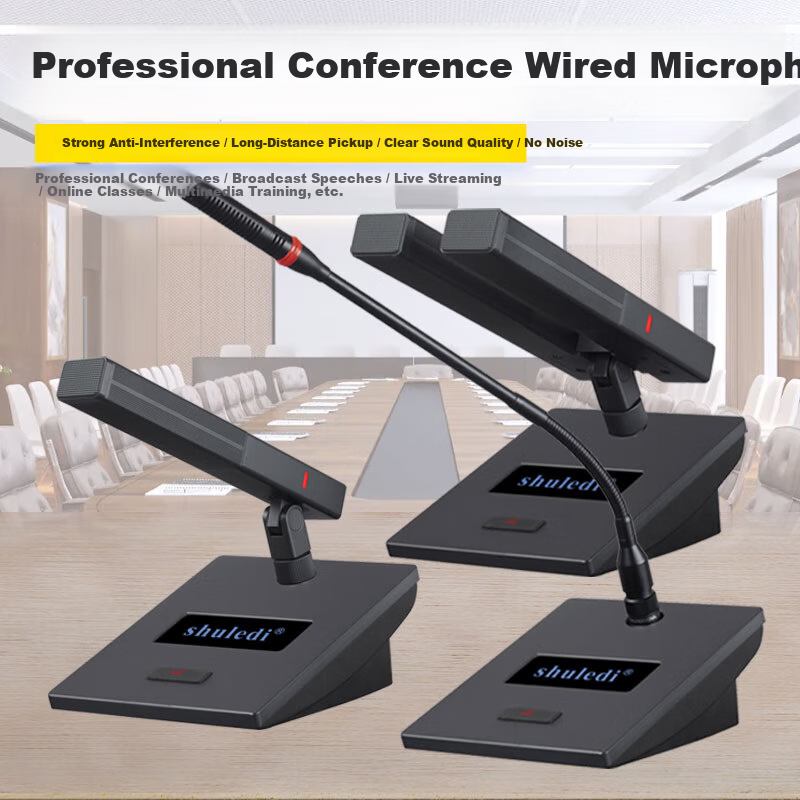 Shuledi QA-1200 Wired Conference Microphone Square Tube Desktop Microphone Host Speech Training Broadcast Desktop Condenser Microphone Anti-Howling
