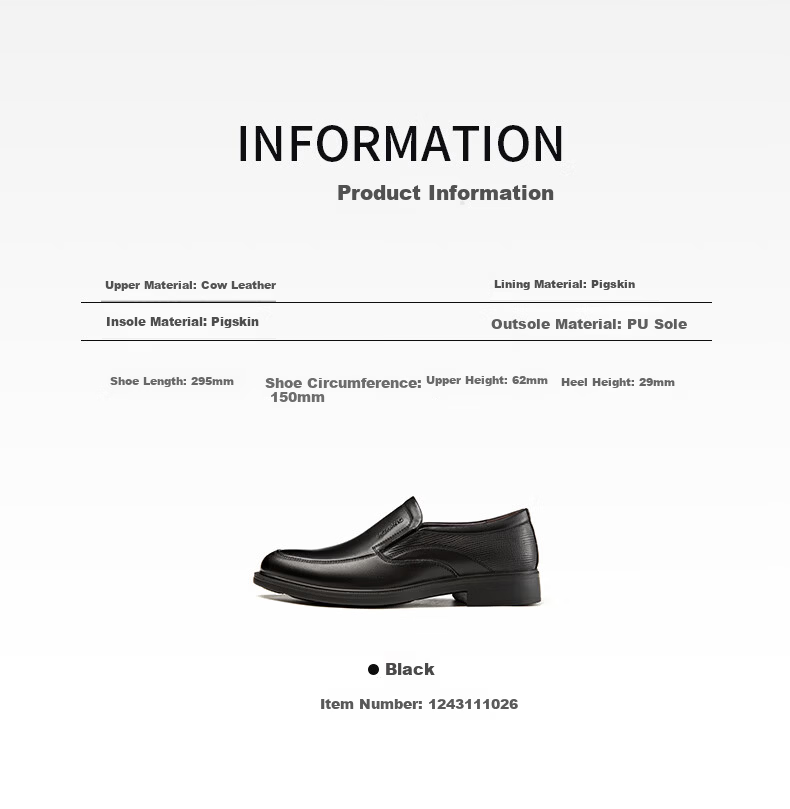 Aokang Men's Casual Business Leather Slip-On Comfortable Loafers Black Size 43 5