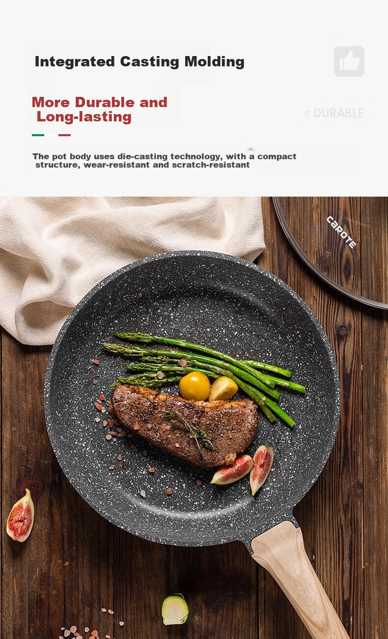 Carrot Maifan Stone Non-Stick Frying Pan Steak Skillet Titanium Home Use Small Egg Pan Induction Cooker 26cm Without Lid 8