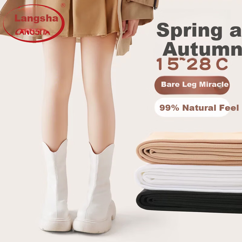 Langsha Kids Autumn Winter Fleece-Lined Thickened Skin-Colored Tights Outdoor Wear Sheer Pantyhose Girls Nude Leggings
