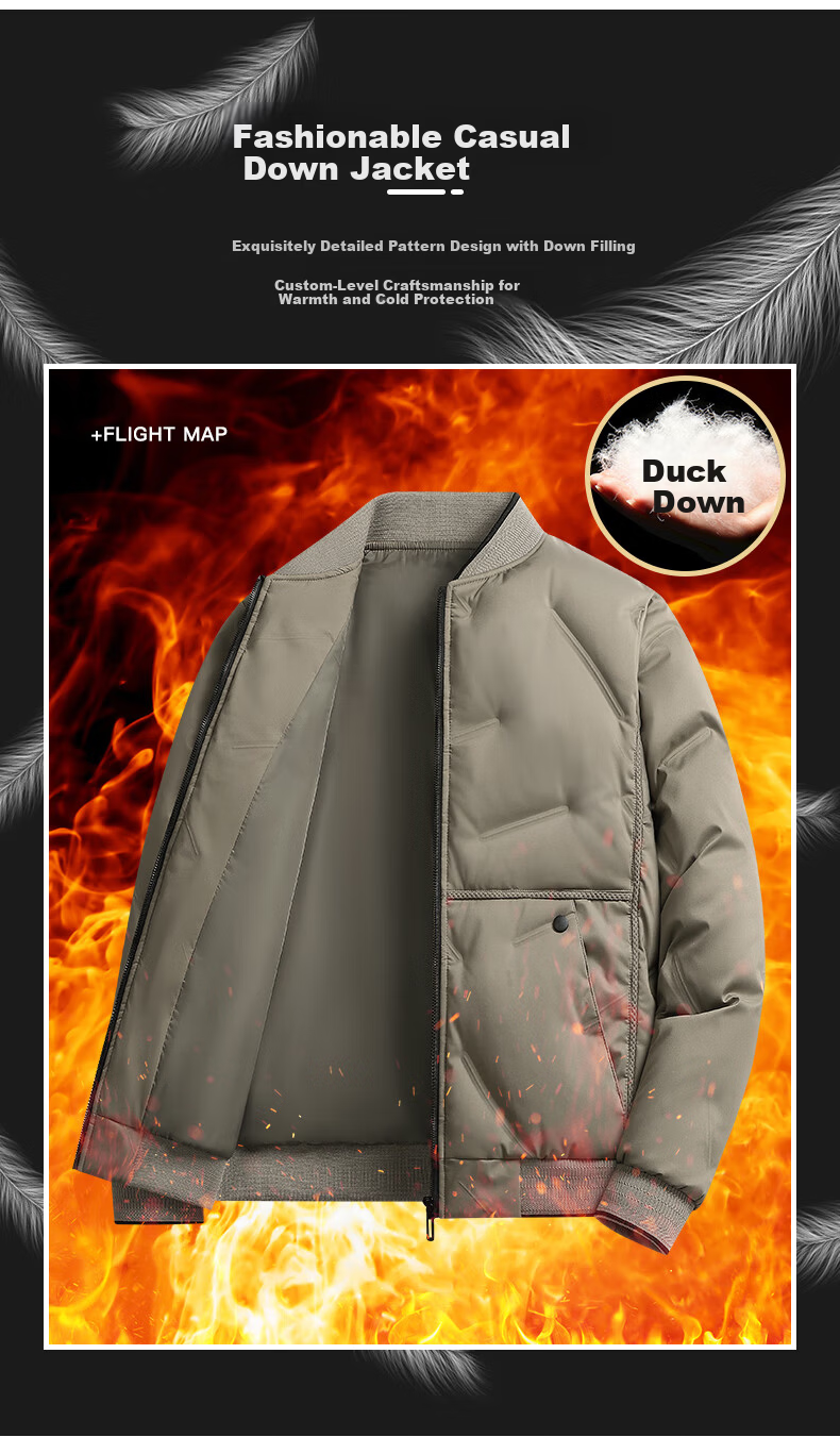 ROMON down Jacket for Men, Short Winter Style, Stand-Up Collar Casual Coat, Lightweight Trendy Baseball Jacket, Warm Menswear RL3 Black XL 4