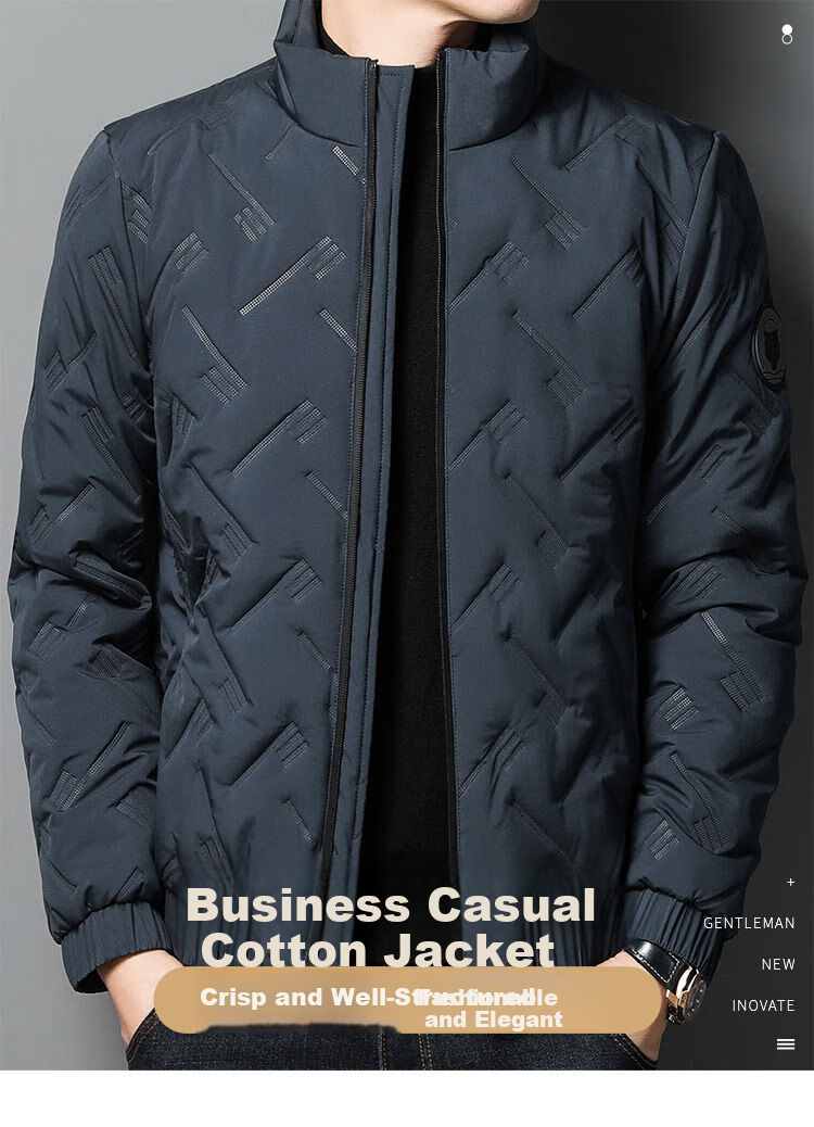 ROMON Men's Cotton Jacket Autumn Winter Business Casual Comfortable Stand Collar Cotton Coat Warm Outerwear 32207 Blue 4XL 2