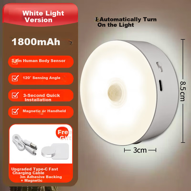 Heart Lock Sensor Night Light Rechargeable Magnetic Long Battery Life for Bedroom Closet Corridor Nursing Nighttime Use
