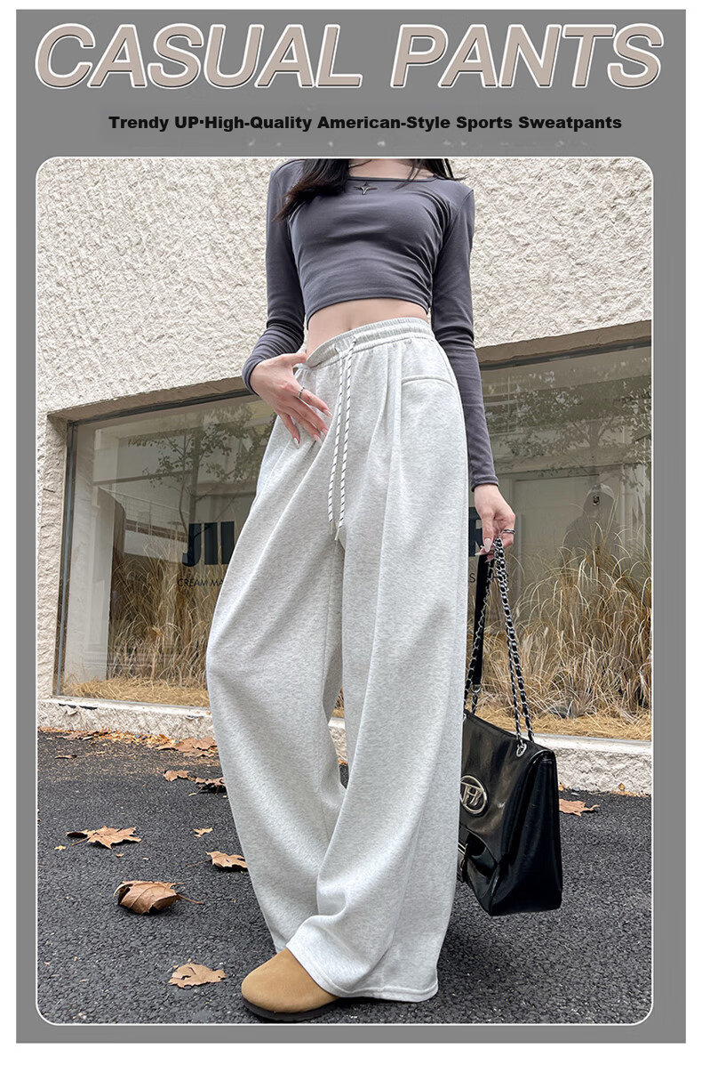 LangSha Vertical Pocket Sweatpants for Women, New Spring And Autumn 2026 Style, Slim-Fit American-Style High-Waist Loose Casual Wide-Leg Joggers 1