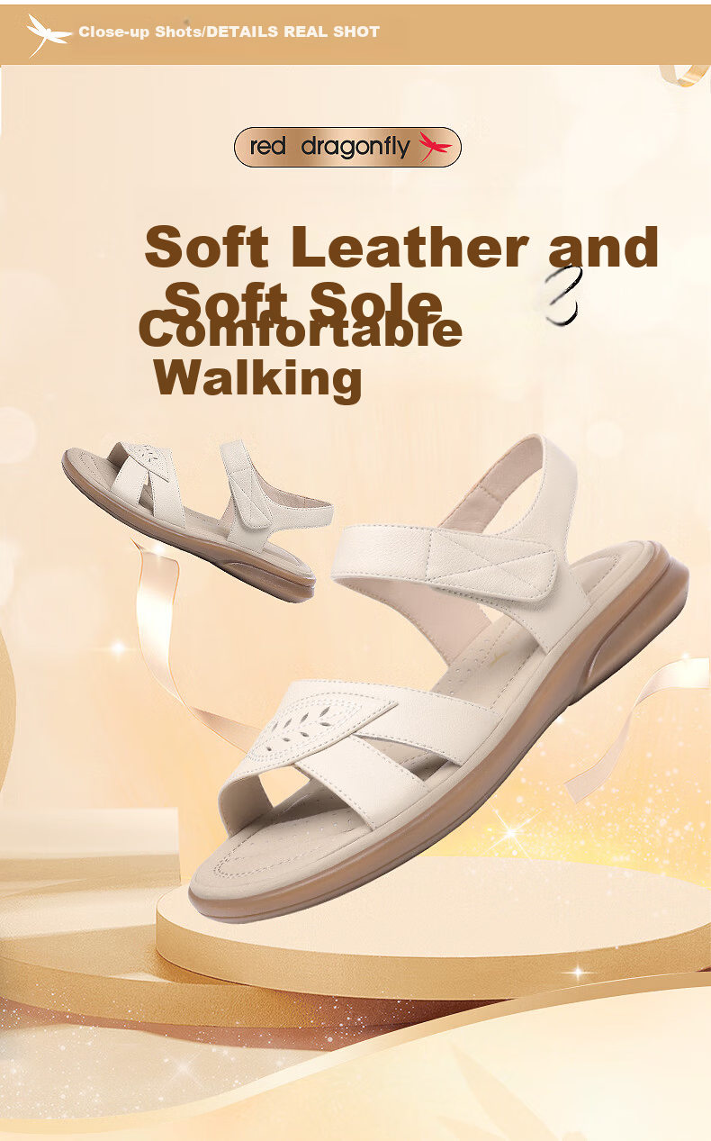 Red Dragonfly Leather Sandals Summer Soft Sole Comfortable Mom Shoes Women Wedge Soft Leather Beach Shoes WTK233142 8