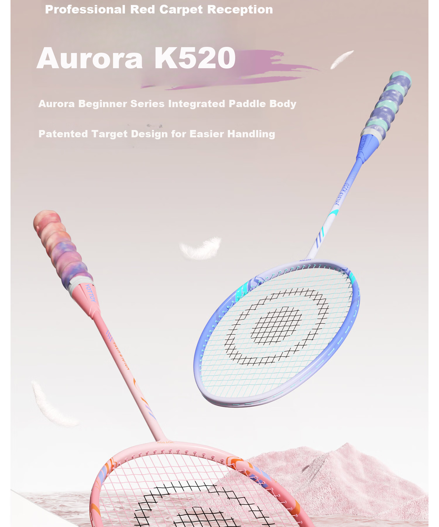 Yottoy Ultra-Light Carbon Shaft Badminton Racket Set for Students and Beginners Training Coach Recommended Soft Pink Orange *2 1