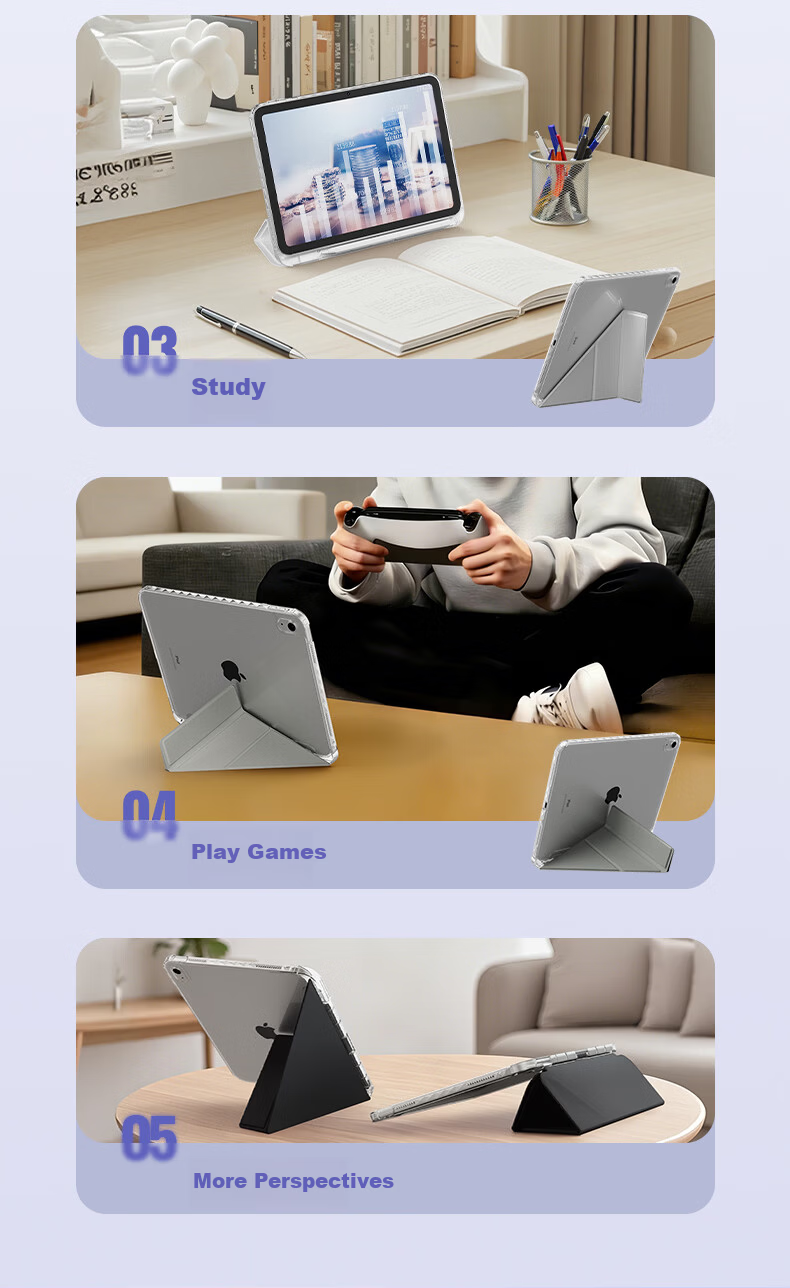 Suoying Smart Y-Fold iPad Air 8/7/6 Case 2026/25/24 Models 11/10.9 Inch M4/3 Protective Cover Acrylic Silicone Anti-Bend Pen Slot for Apple Tablet 5