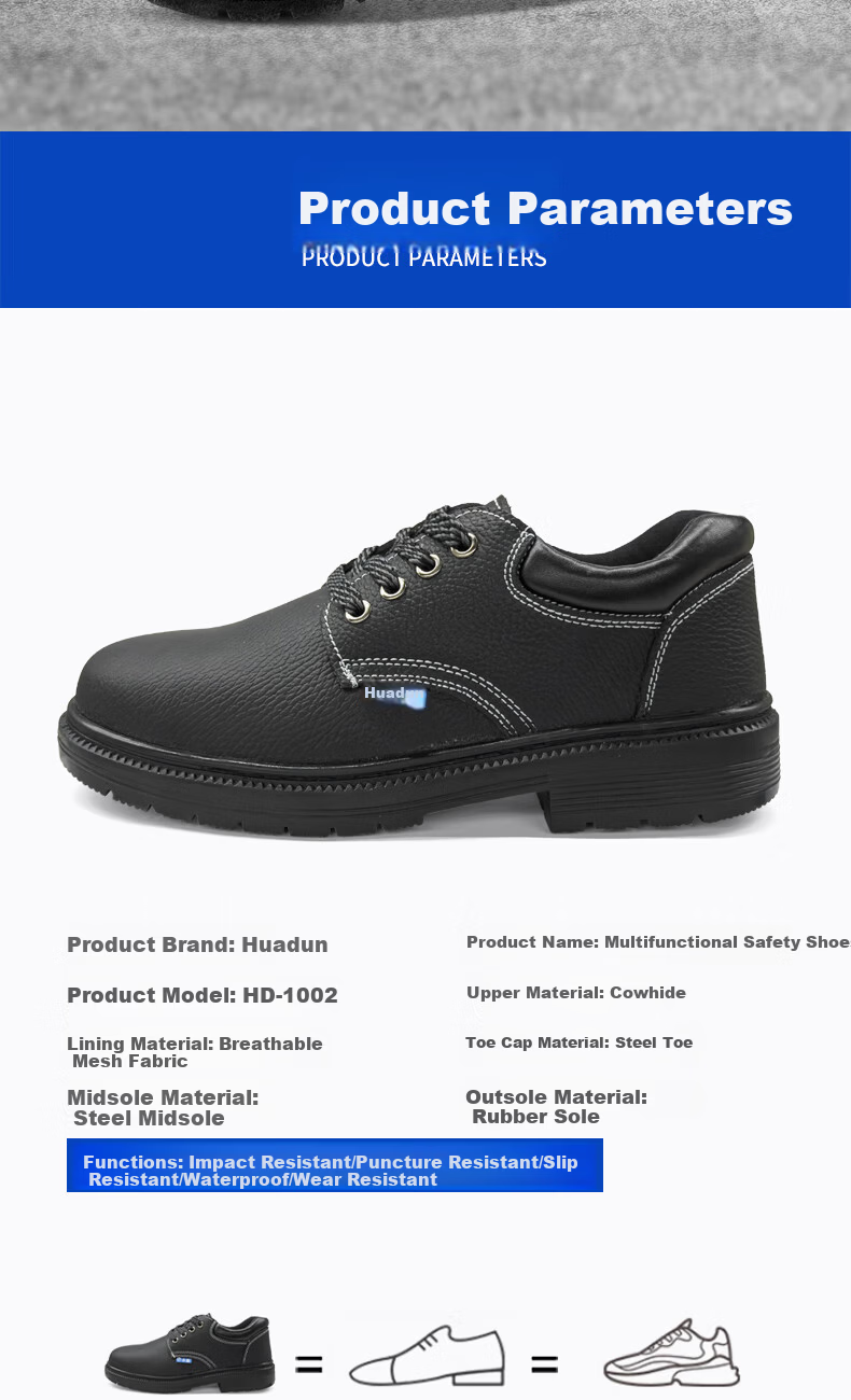 Huadun Labor Protection Shoes Rubber Sole Anti-Slip Anti-Smash Anti-Puncture Safety Shoes HD-1002 Black Size 42 3