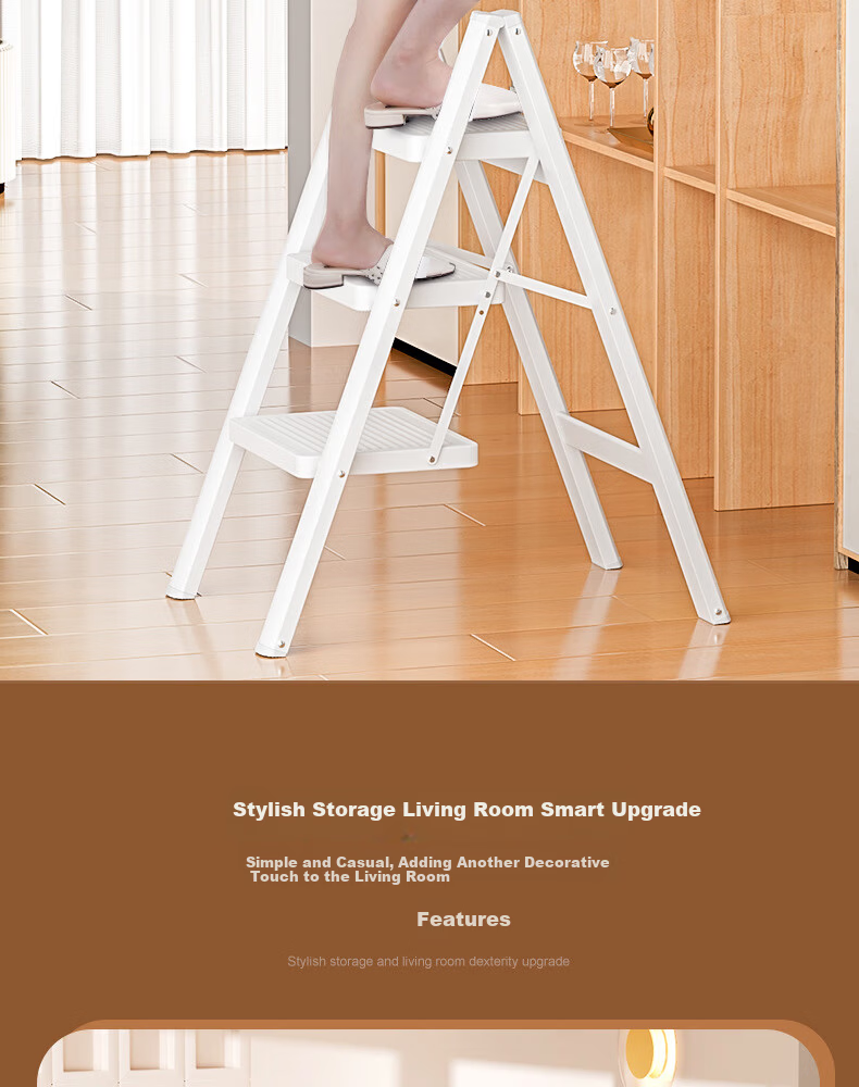 Baoyouni Household Ladder Folding Step Stool Multi-Functional White 3-Step 17