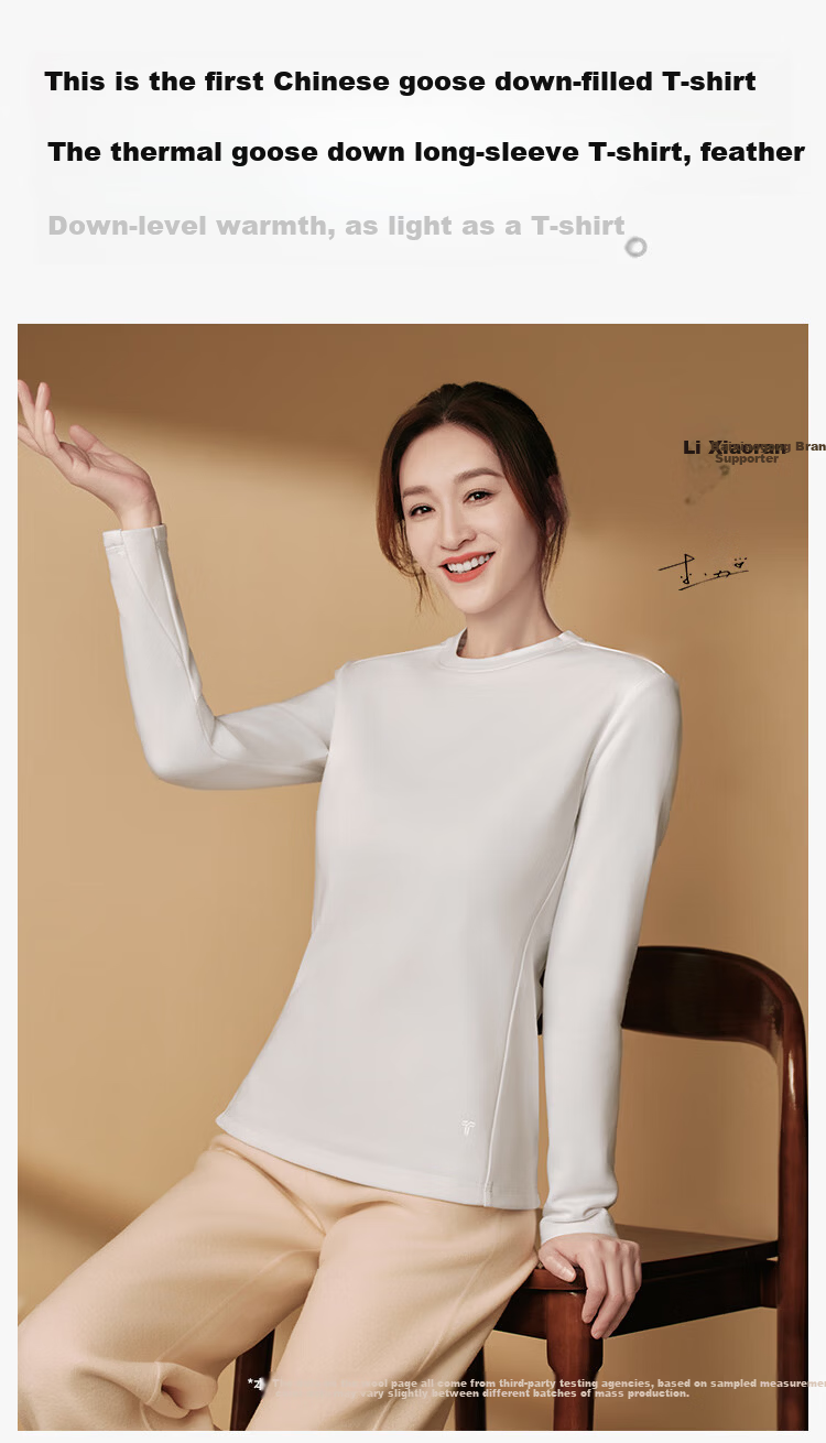 Thumb White Small T [Machine Washable Water-Repellent Goose Down T] Autumn Winter Men's and Women's Down Warm T-Shirt Base Layer Men's Bright White L 2
