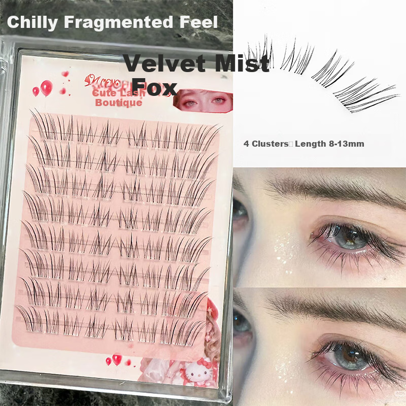 Mengjie Shangpin Cool Fox Style False Eyelashes Stiff Stem Baby Straight Slant Upper and Lower Eyelashes Natural Look with Glue and Tweezers Gift Set 1