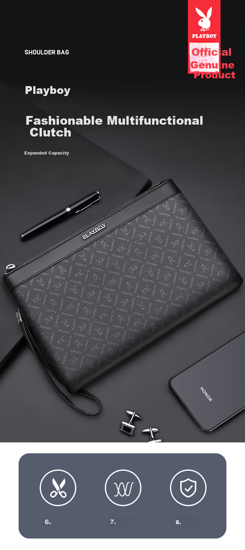 PLAYBOY Men's Large Capacity Clutch Multi-Functional Envelope Business Fashion Bag Birthday Gift for Husband 1