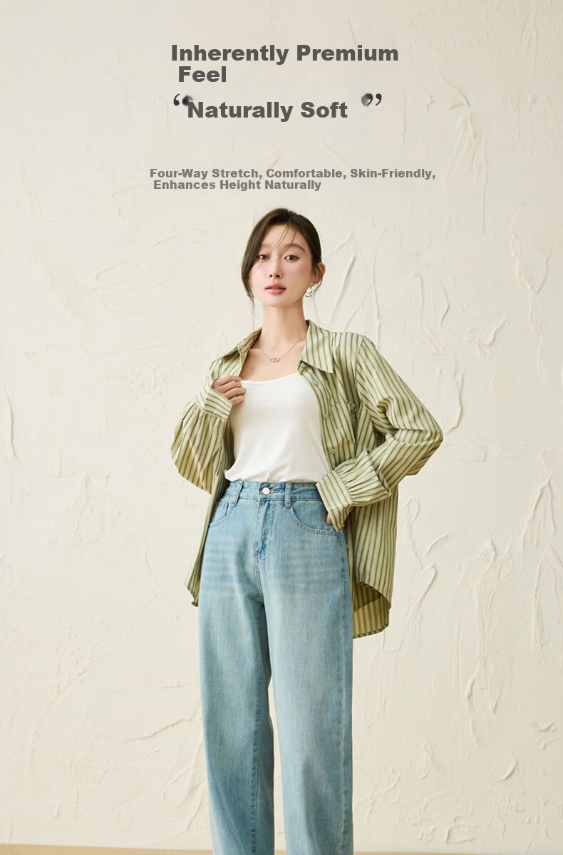 Langsha [New Retro Revival] Women's High-Waist Straight-Leg Wide-Leg Denim Jeans Loose Floor-Length Slimming Pants Spring Autumn 1