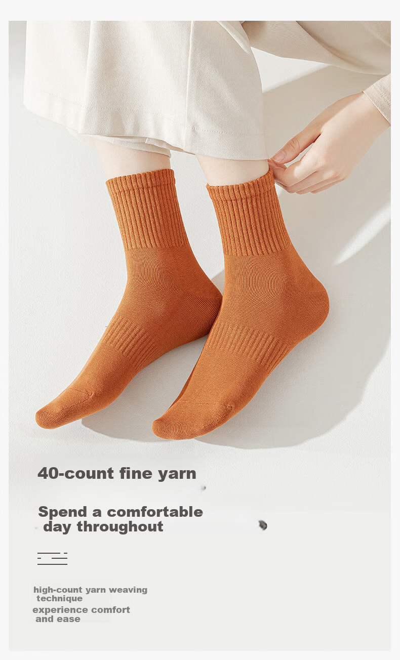 XUEXIMAN Women's 6-Pair Cotton Antibacterial Odor-Resistant Mid-Calf Socks Sweat-Absorbing Breathable Comfortable Solid Color Socks 7