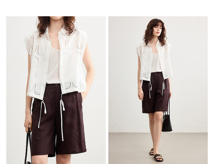 Demana Oxygen Pure Cotton Summer Elegant Lace Embroidered Hollow-out Short Shirt with Designed Collar for Women 9