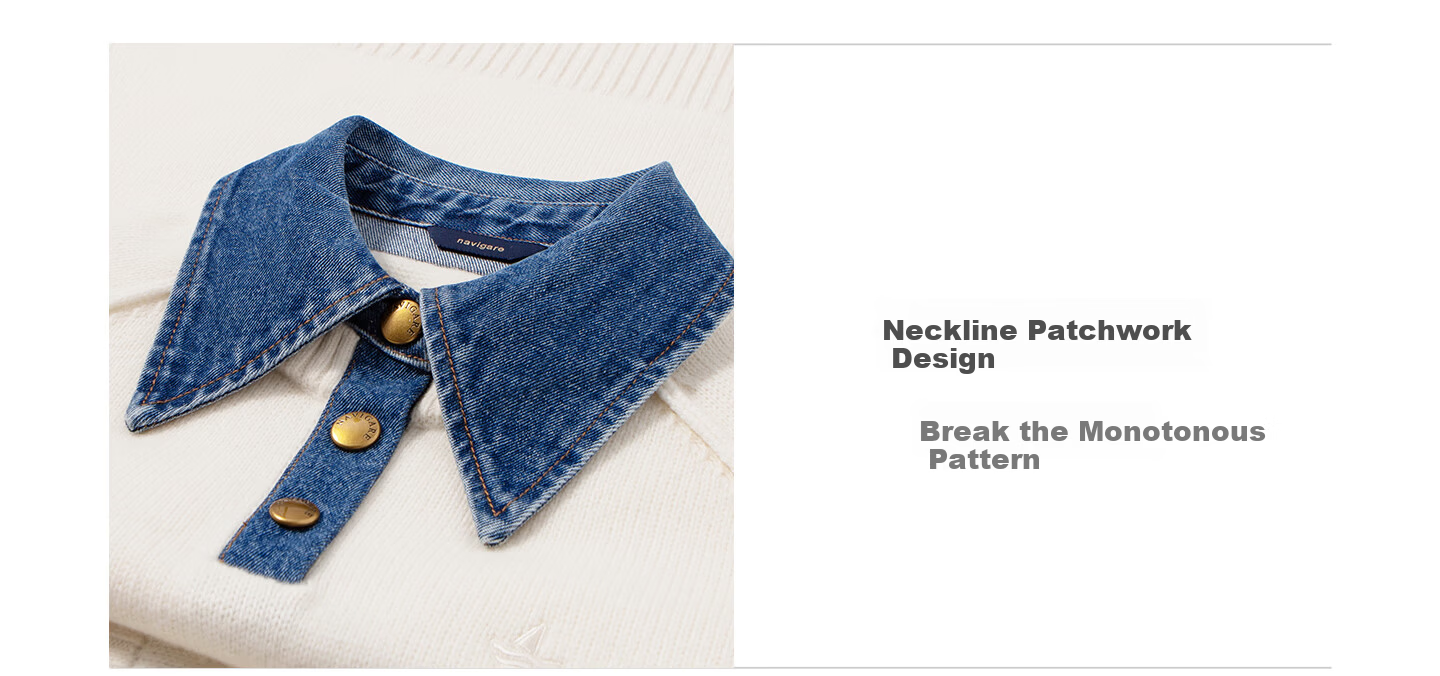 Navikail Italian Small Sailboat 25th Anniversary New Knit Sweater Women Loose Denim Patchwork Wool Sweater 2334015502 6