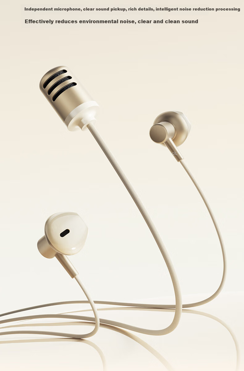HP Wired Karaoke Headphones with Noise-Cancelling Microphone, Built-in Ear Return, Mobile Phone Wired Control, Recording Live Streaming Singing Sound Card Headset Type-C Milk Tea Color 7