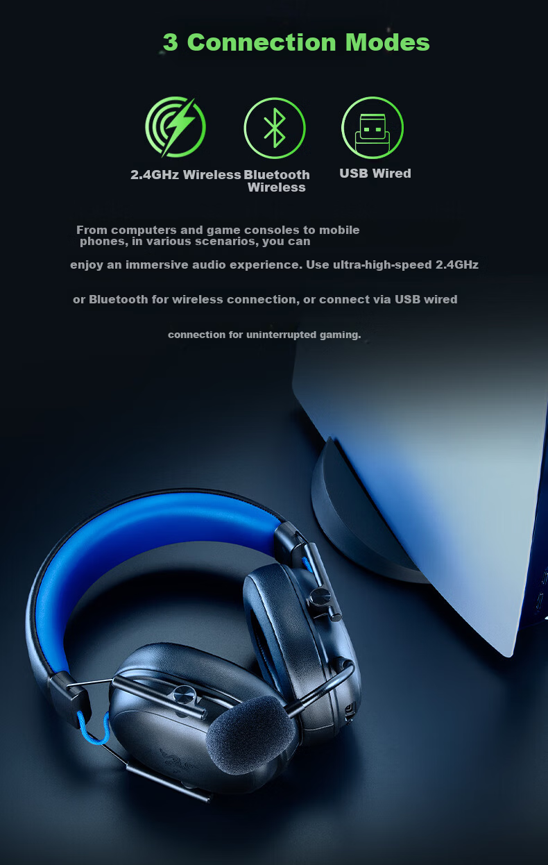 Razer BlackShark V3 X Speed Edition Wireless Gaming Headset Tri-Mode Detachable Microphone Delta EQ CSGO PUBG Black Blue 3