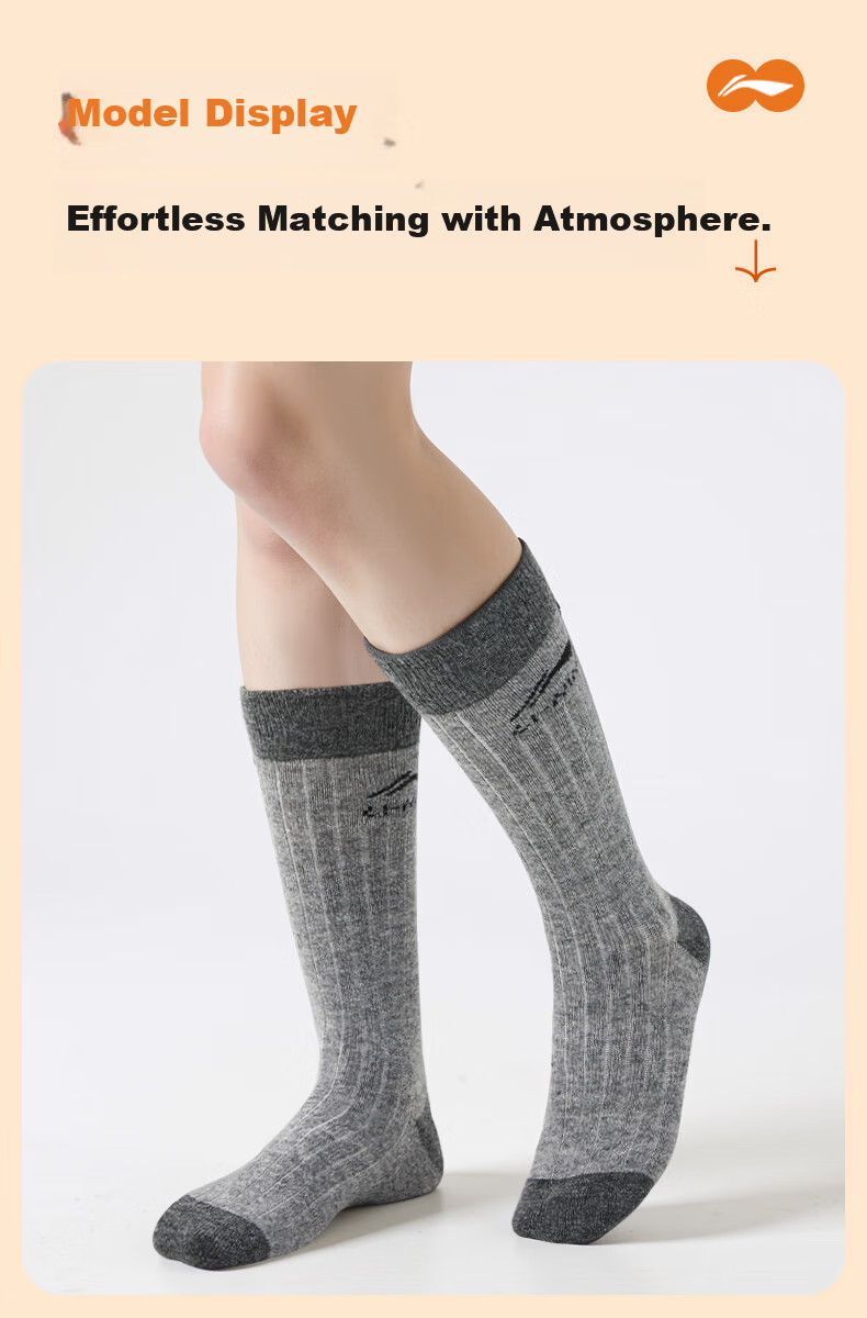 Li-Ning Wool Socks Unisex Winter Thermal Insulated Mid-Calf Heated Terry Sports Socks 17
