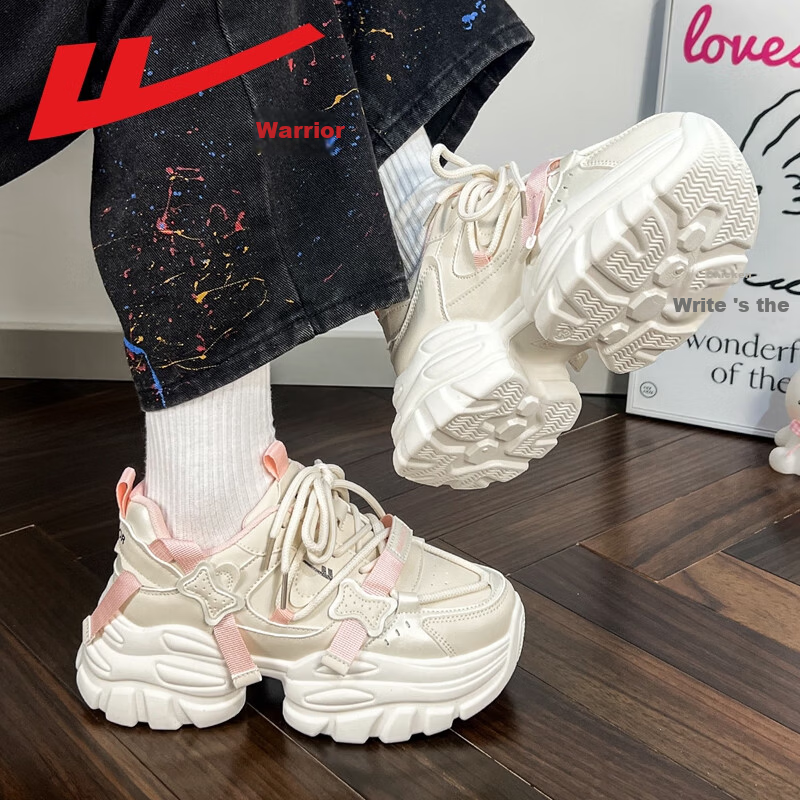 Warrior Women's Dad Sneakers 2026 Spring New Versatile Casual White Shoes Thick Sole Height Increasing Sports Shoes for Petite Women