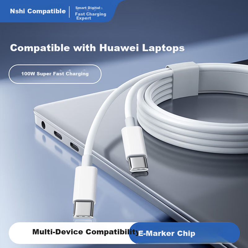 Dual-Head Type-C Data Cable 100W/60W for Huawei MateBook 14/13/D16 and Apple MacBook Pro/Air 1m Charging Cable