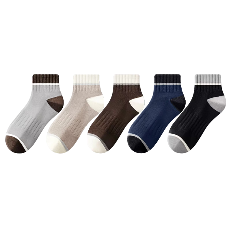 Cotton Thirteen Men's Socks 100% Pure Cotton 10A Antibacterial Odor-Resistant Short Crew Socks Youth Colorblock Sports Style 6 Pairs