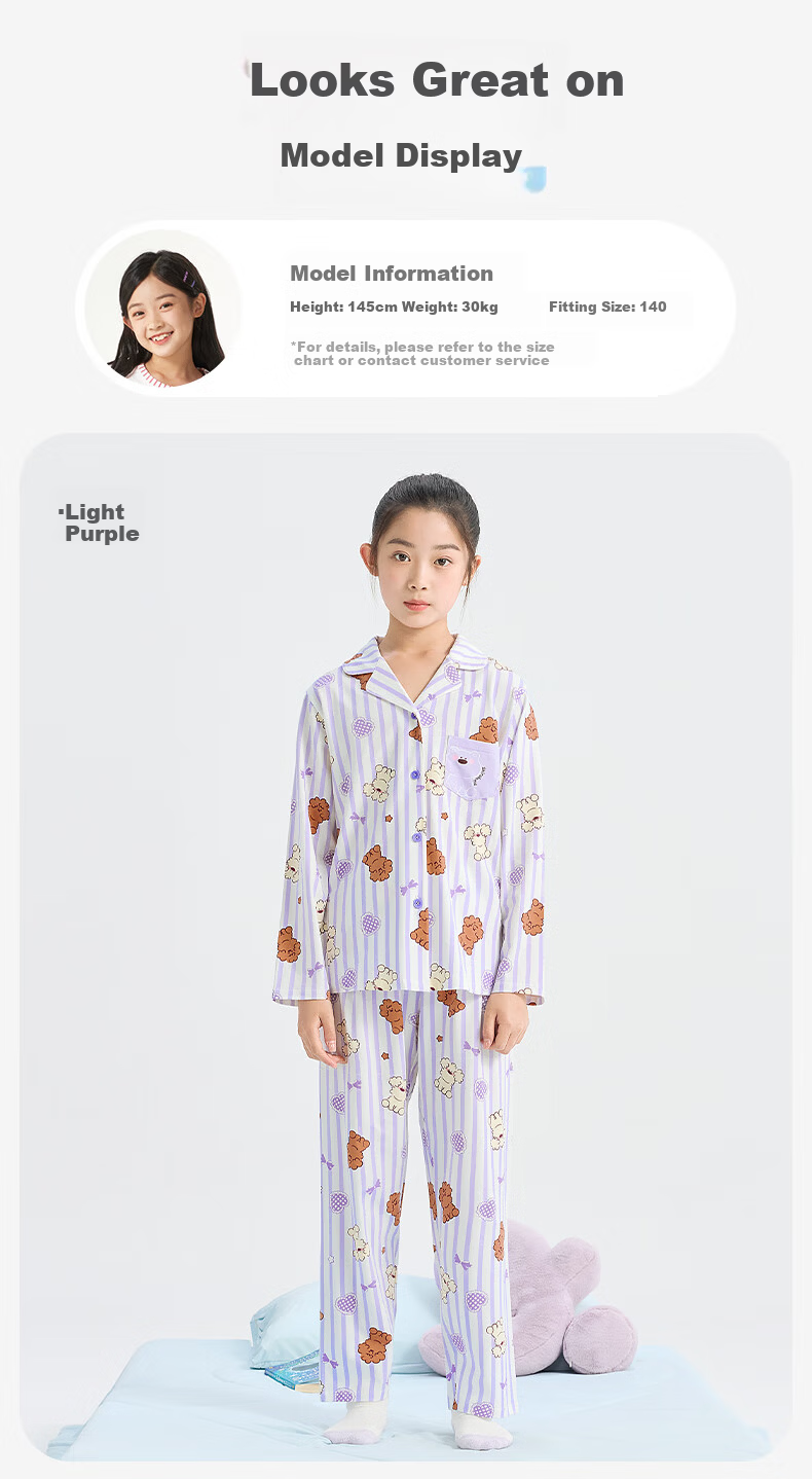 Jiusuiban miiiiichan Co-branded Children's Pajamas Girls Spring Autumn Cloud Cotton Cartoon Class A Older Kids Homewear Set 4