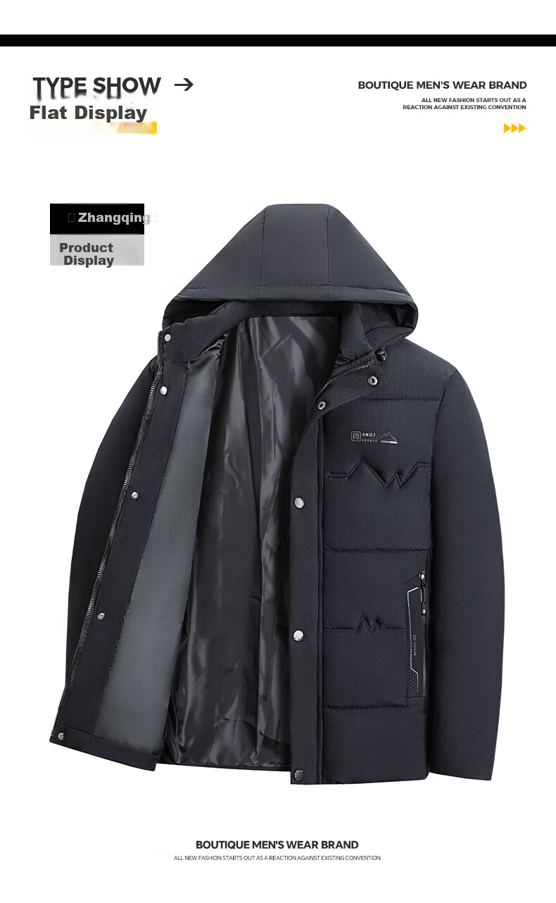 ROMON Men's Cotton Jacket Winter Coat Trendy Business Cotton-Padded Jacket Middle-Aged and Elderly Warm Cotton Coat Dad Style 2517 Black 4XL 11