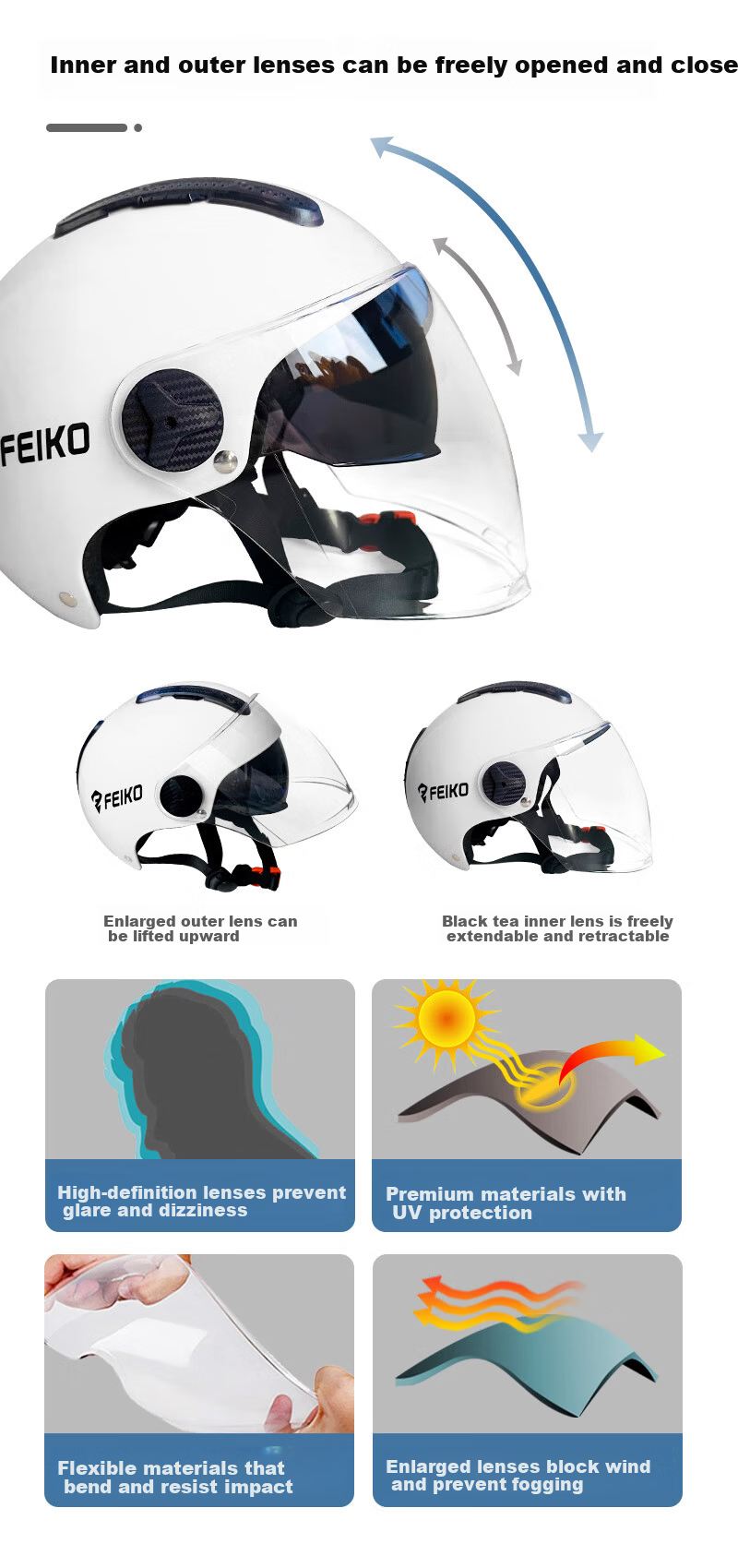 FEIKO Antibacterial Odor-Resistant 3C Certified New National Standard Electric Vehicle Four-Season Half Helmet Safety Cap Unisex Electric Scooter Sun Protection Breathable White L 4