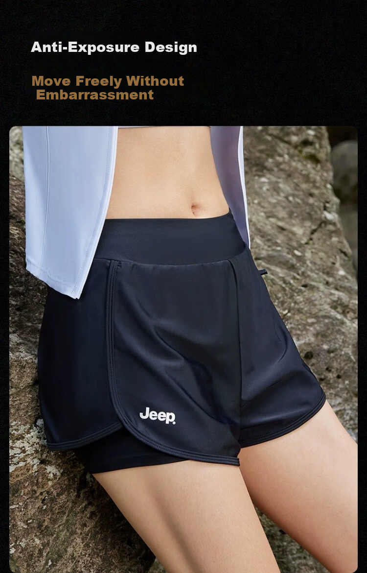JEEP Women's Two-Piece Long Sleeve Double-Layer Slimming Sun Protection Quick-Dry Swimsuit Three-Piece Set Light Gray L 6