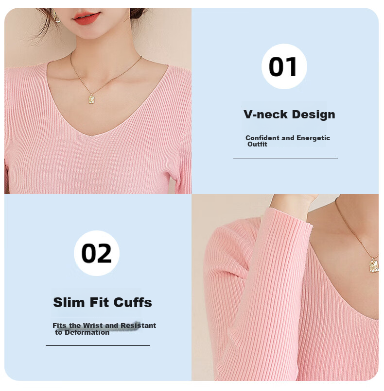 Jeanswest Women's Knitwear 2026 Spring Summer Slim Fit V-Neck Long Sleeve Base Layer Top White One Size 17