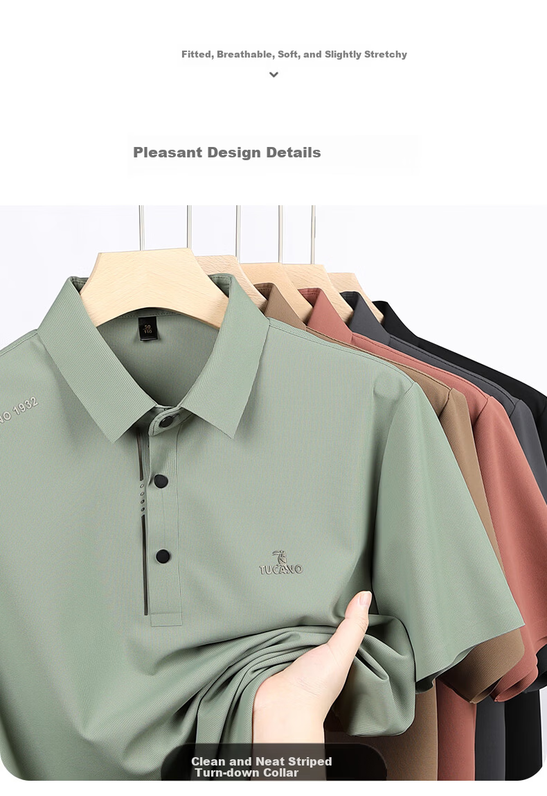 TUCANO Men's Short Sleeve Summer Ice Silk Quick-Dry Polo Shirt Breathable Stretch Business Casual Top 4