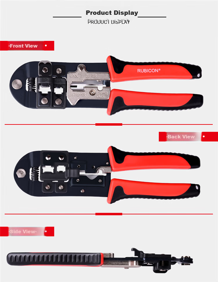 RUBICON Professional Network Cable Crimping Tool RJ45 Crimper Electrician Lightweight Dual-Hole Crimping Pliers RKY-318 7