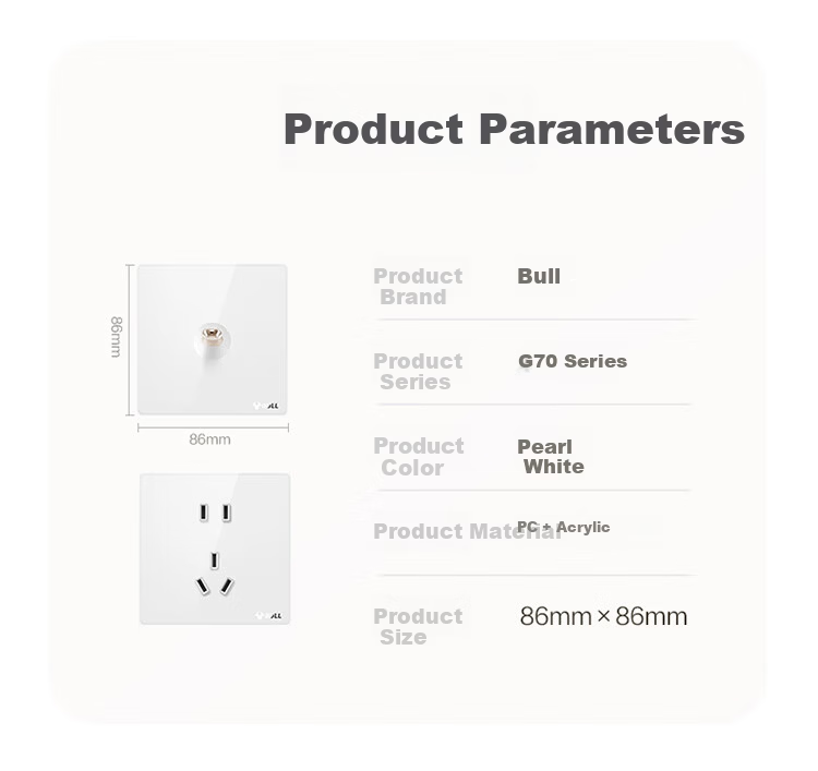 BULL Vintage Switch Socket Acrylic Ultra-thin Panel Five-hole 10A+16A G70Z227 Pearl White 20