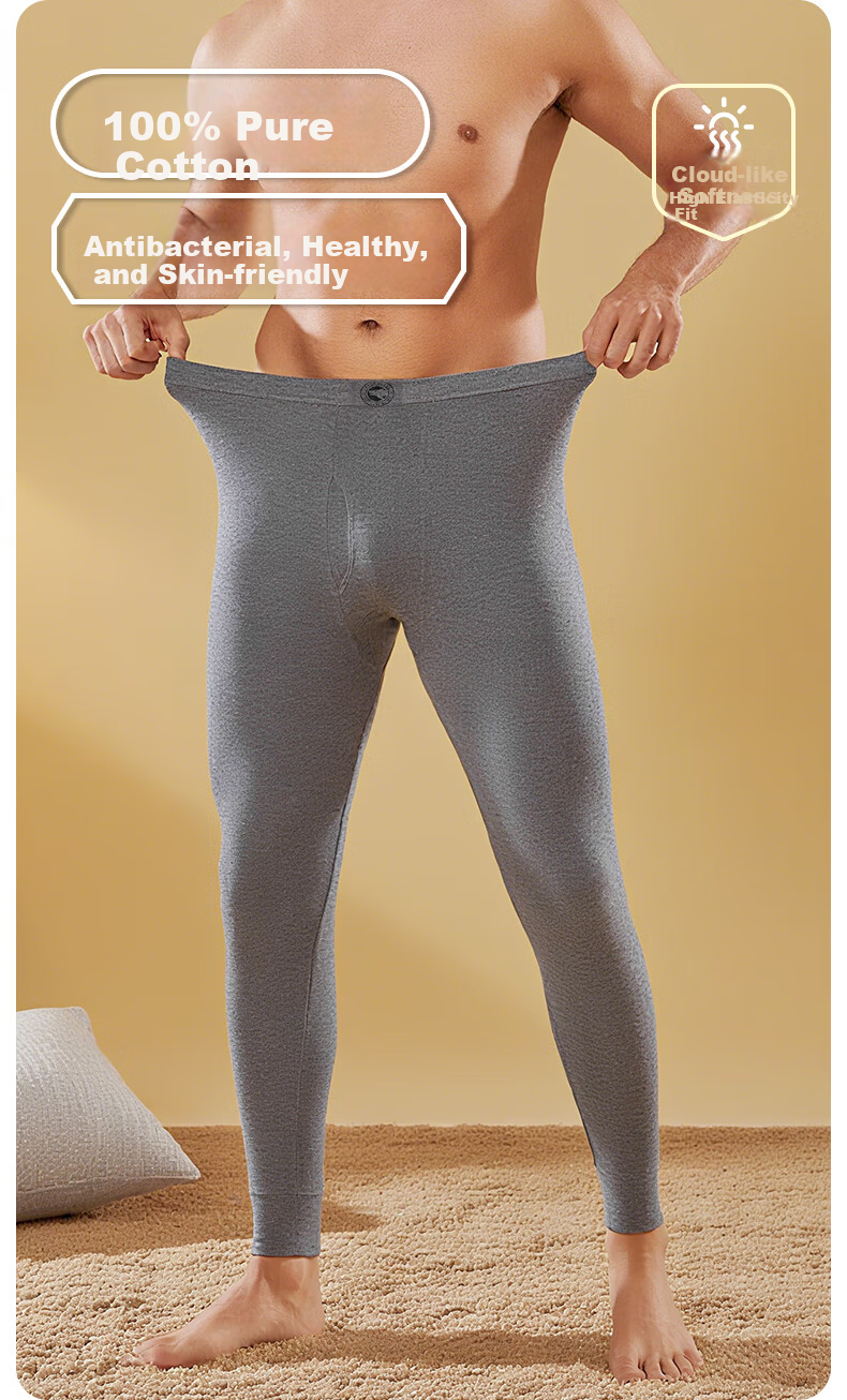 SEPTWOLVES Men's 100% Cotton Thin Thermal Underwear Pants Antibacterial Autumn and Spring Cotton Warm Long Johns 2