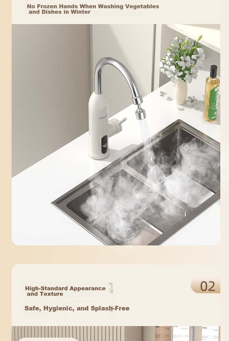 Vanward Instant Electric Water Heater Faucet Quick Heating Hot Water Universal Swivel Faucet Dual Use Hot and Cold Thermostatic Kitchen Bathroom Balcony Digital Display Household Small Water Heater 19 13
