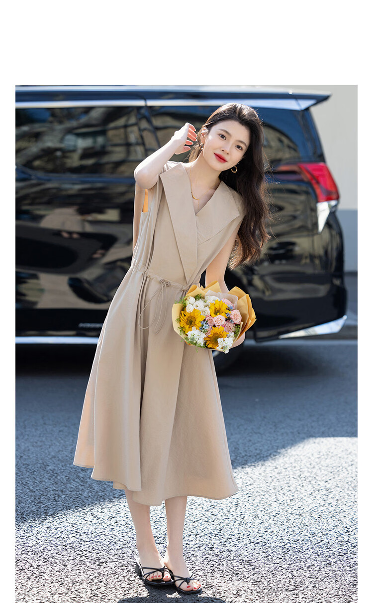 Demana Quick-Dry Sun Protection Series Summer Lightweight Casual Polo Collar Sleeveless Drawstring Waist Mid-Length Dress for Women 11