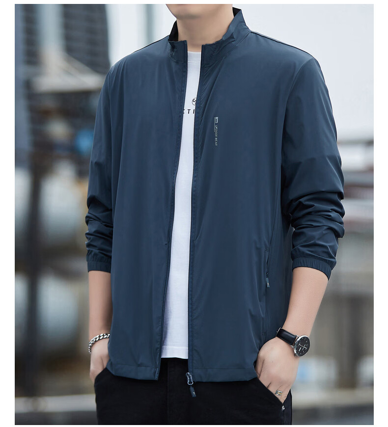 ROMON Men's Summer New Stand Collar Ice Silk Sunscreen Jacket Outdoor Fishing Coat Light Gray 2XL Model 2577 13