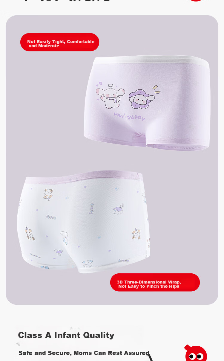 Hodo Children's Underwear Girls' Pure Cotton A-Class Comfortable Breathable Antibacterial Boxer Briefs for Girls Age 10 Development Stage 7