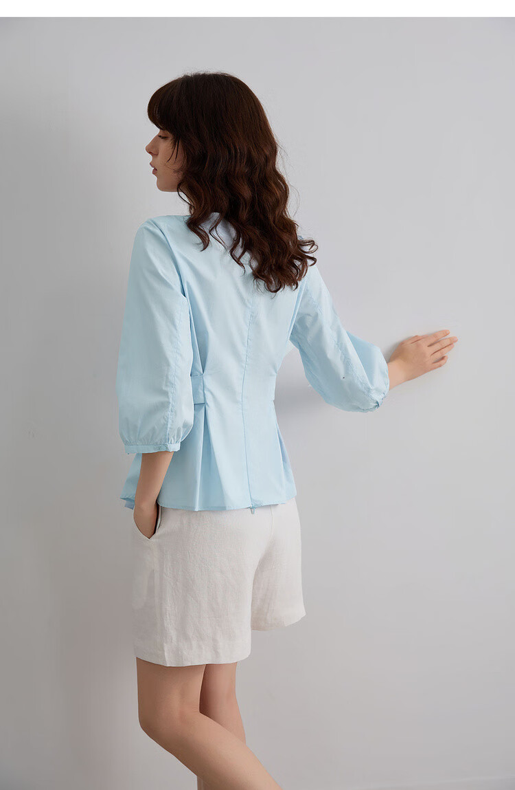 Demana Pure Cotton Breathable Summer Artistic Fresh Round Neck Slim Waist Shirt Women's Top 16