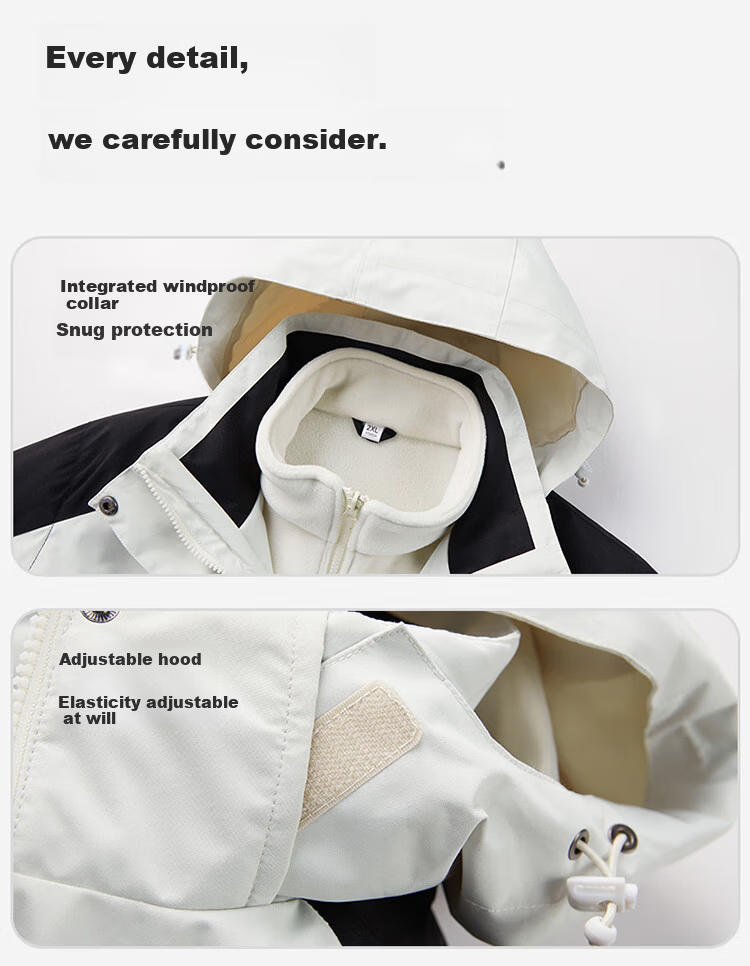 JEEP SPIRIT Unisex 3-in-1 Khaki Jacket Autumn Winter Outdoor Mountaineering Hooded Coat 2XL 9
