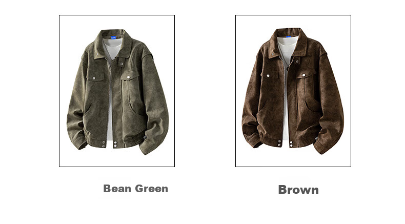 MARK FAIRWHALE Men's Turn-down Collar Jacket Autumn New Trendy Casual Retro Workwear Leather Coat Men's Outerwear Bean Green XL 9