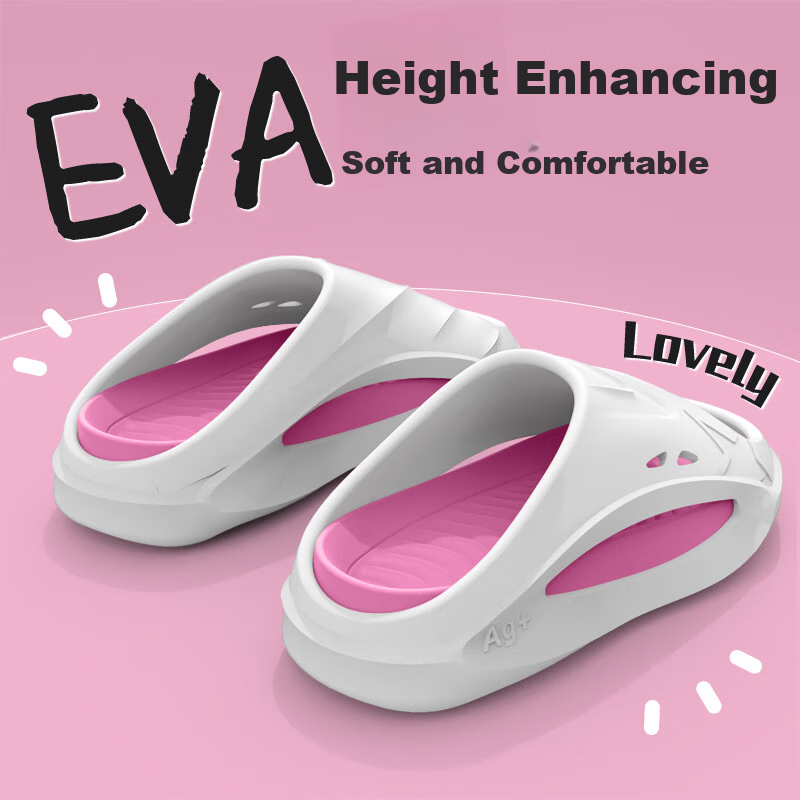 Seven Colors EVA Men's Sports Slippers Soft Beach Sandals Four Seasons Thick Sole Non-Slip Color Block Couple Women's Pink Size 40-41
