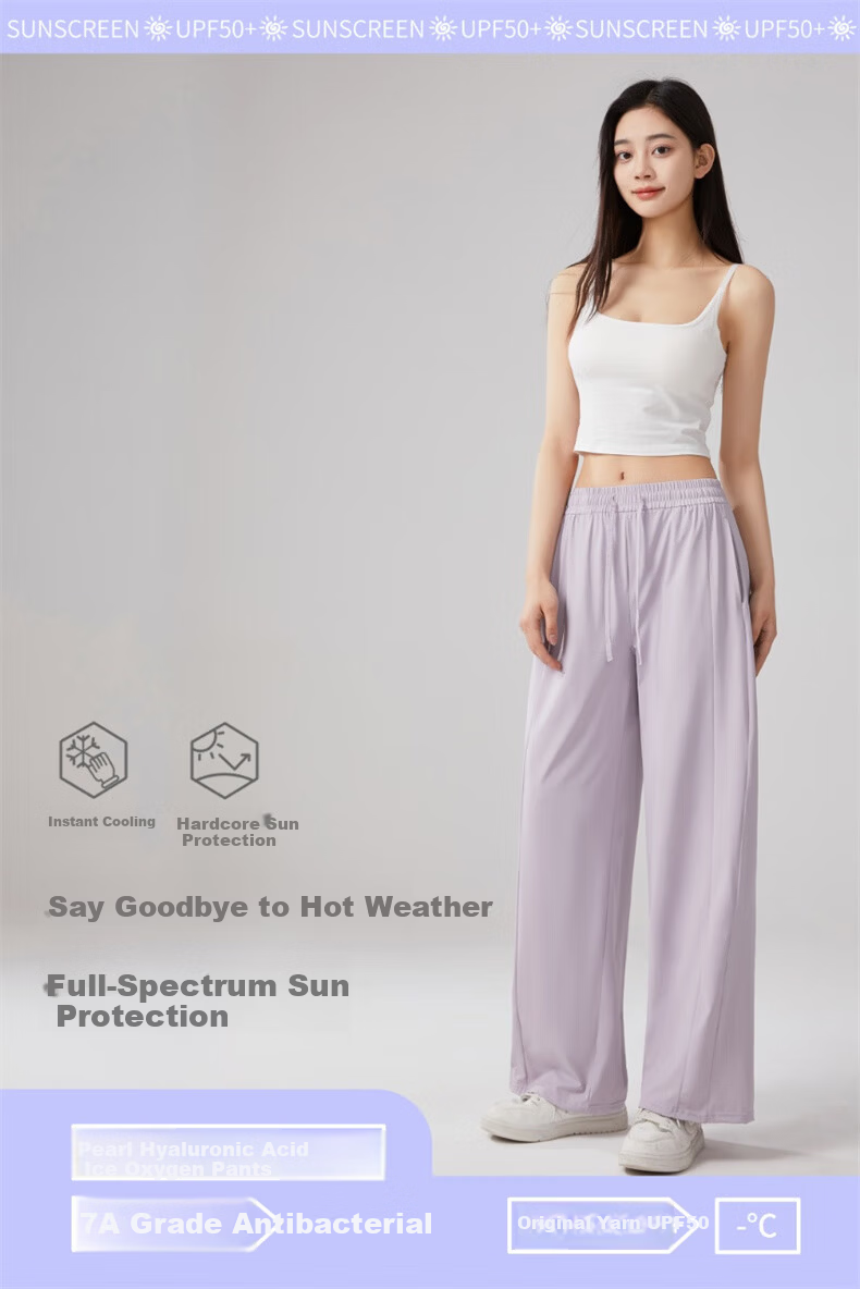 Jeanswest Women's Casual Pants 2026 Summer Sports Breathable Sun-Protective Versatile Draped Quick-Dry Ice Oxygen Pants Mist Green XL 11