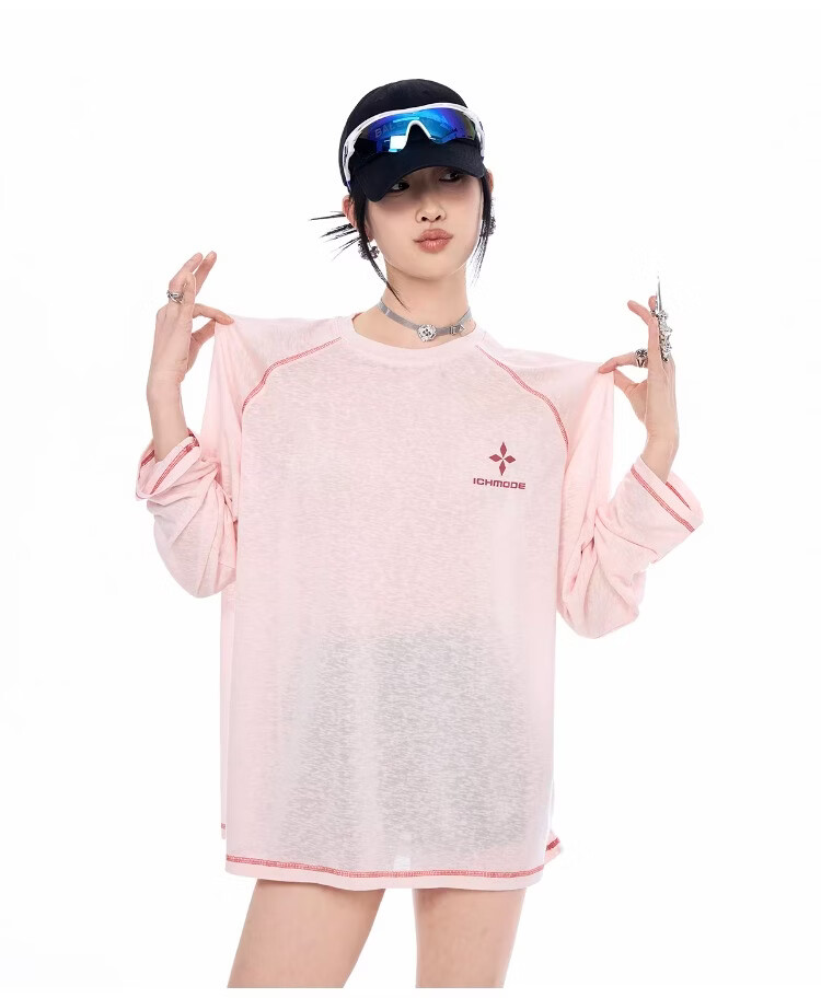 ICH MODE Lyocell Cross-Print Long-Sleeve T-Shirt, Physical Sun Protection Cover-Up for Women, Summer Hasselblad Online Top, White, Size S 10