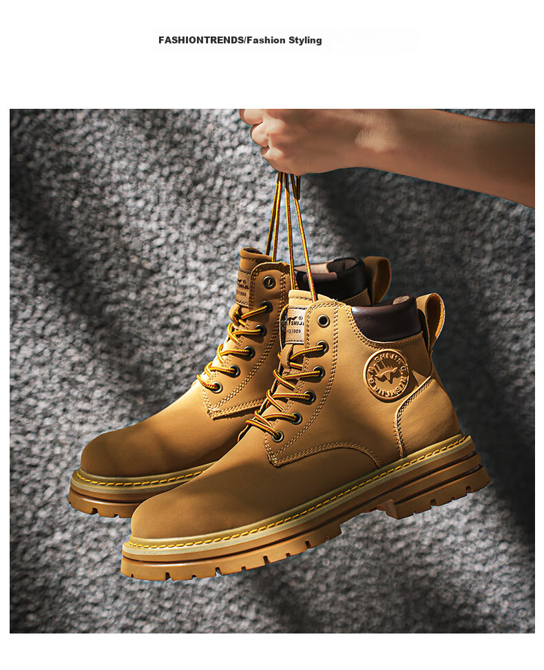 G.N.Shi Jia [Zhang Ruoyun Same Style] Men's Martin Boots Autumn Winter New Couple High-top Yellow Boots Outdoor Non-slip Work Shoes 9